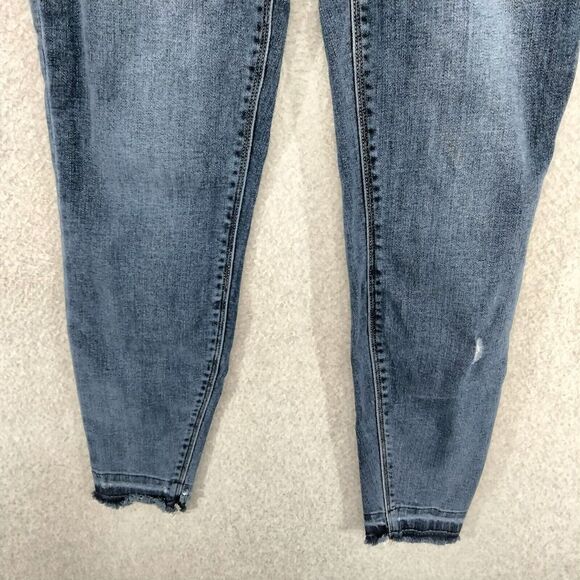 Spanx Pull on Jeggings Wmns S Blue Medium Wash Mid Rise Ankle Raw Hem Slimming - Picture 3 of 12